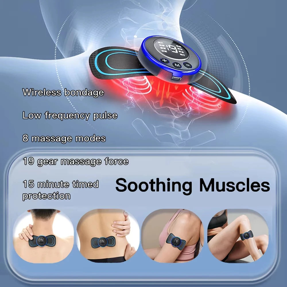 Mini Electric Neck Massager with Remote Controlled Muscle Stimulator Patches Pads Specially Designed for Cervical Back Body Well
