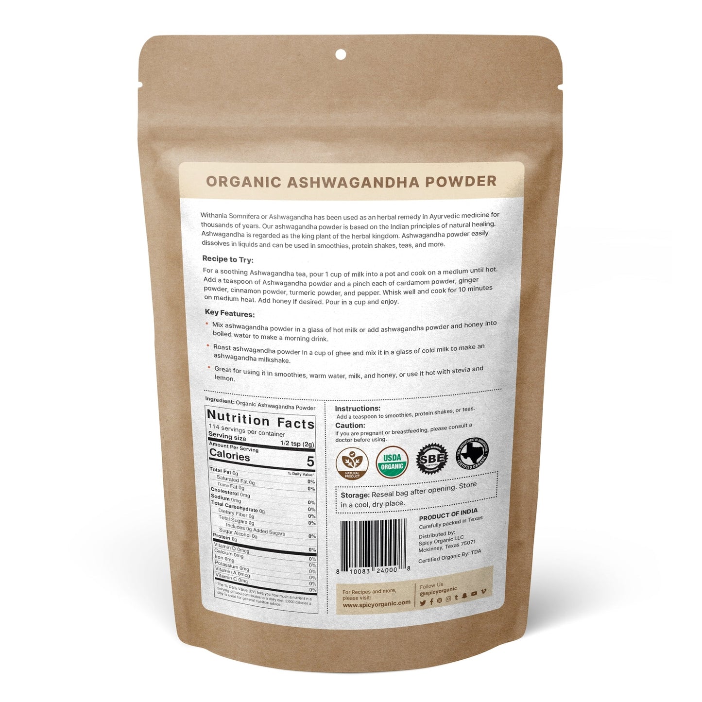 Organic Ashwagandha Root Powder-Indian Ginseng for Optimal Health and Wellness