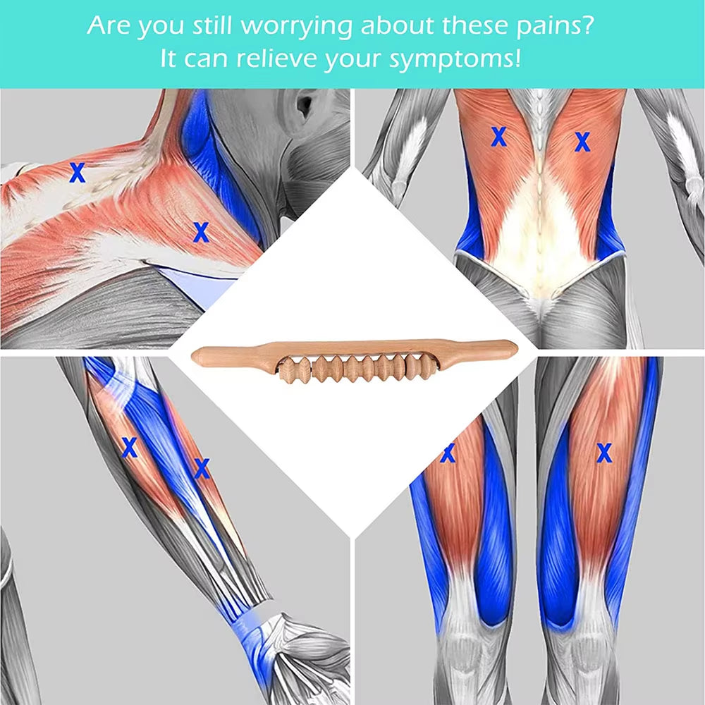 Professional Wooden Beech Gua Sha Massage Tool Stick Massager for Soft Tissue Release Back Arms Shoulder Pain Health Treatment