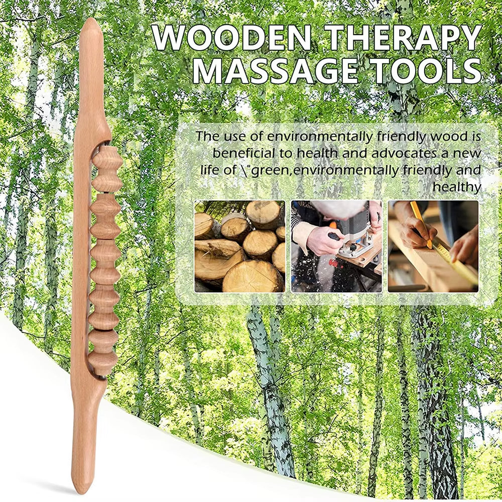 Professional Wooden Beech Gua Sha Massage Tool Stick Massager for Soft Tissue Release Back Arms Shoulder Pain Health Treatment