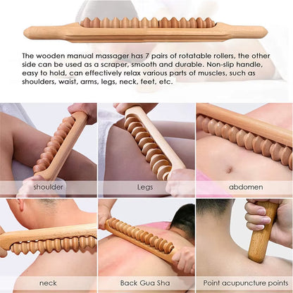 Professional Wooden Beech Gua Sha Massage Tool Stick Massager for Soft Tissue Release Back Arms Shoulder Pain Health Treatment