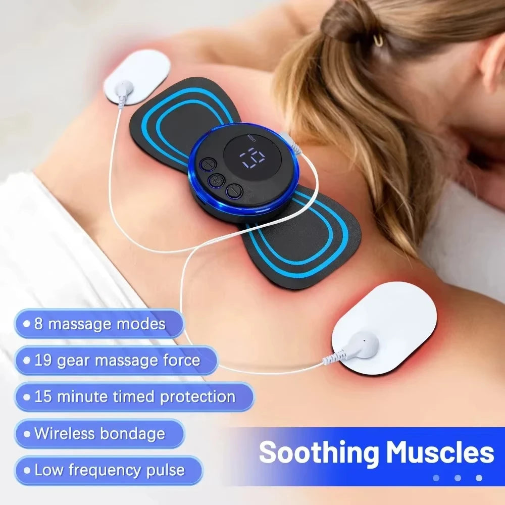 Mini Electric Neck Massager with Remote Controlled Muscle Stimulator Patches Pads Specially Designed for Cervical Back Body Well