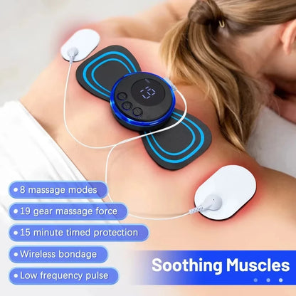 Mini Electric Neck Massager with Remote Controlled Muscle Stimulator Patches Pads Specially Designed for Cervical Back Body Well